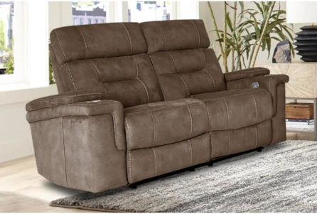 Jagger Brown 65" Power Reclining Loveseat With Power Headrest, Cupholders, Storage & USB