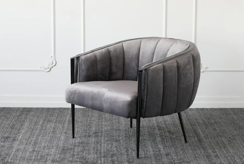 Grey Velvet + Metal Frame Accent Chair - 360