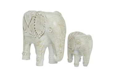 13 & 8 Inch White Elephant Sculpture- Set Of 2