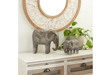 13 & 8 Inch  Brown Elephant Sculpture-Set Of 2