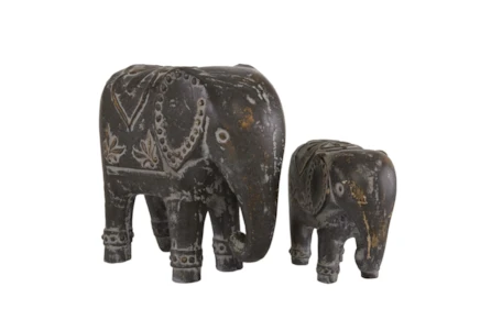 13 & 8 Inch  Brown Elephant Sculpture-Set Of 2
