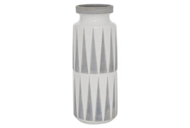 17 Inch Grey and White Geometric Ceramic Vase