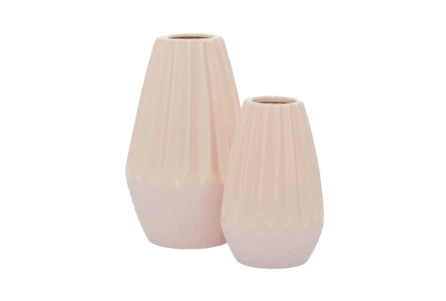 11 Inch Pink Faceted Ceramic Vase-Set Of 2