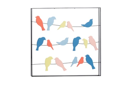 32X32 Inch Multi Colored Birds On Wire Metal Wall Decor