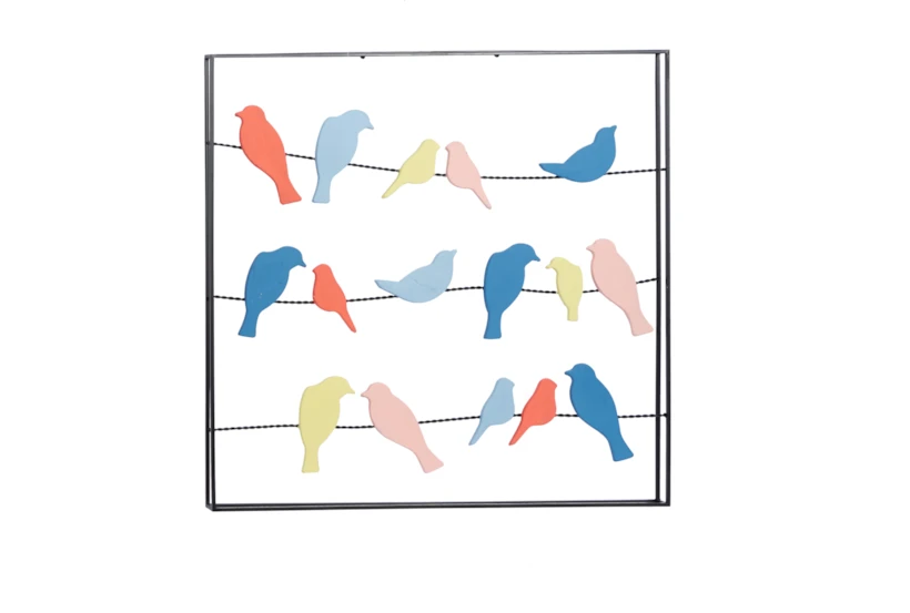 32X32 Inch Multi Colored Birds On Wire Metal Wall Decor - 360