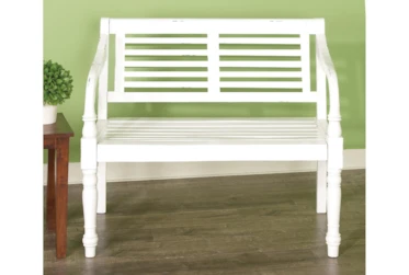 40 Inch White Antiqued Wood Slat Back Bench