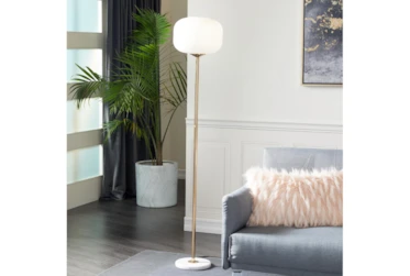 64 Inch Gold + White Textured Globe Floor Lamp