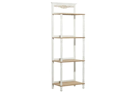 71 Inch White + Brown Antiqued Wood 4 Tier Shelf