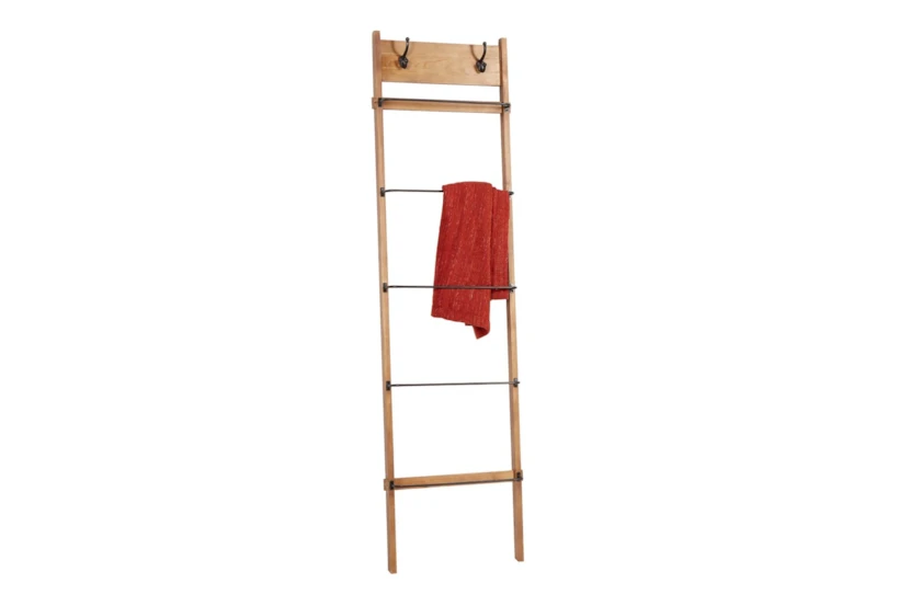 76 Inch Metal + Wood Blanket Ladder With Hooks - 360