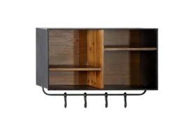 23X15 Inch Iron + Wood Cubbie Wall Shelf With Hooks