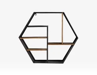 30X26 Inch Metal + Wood Hexagon Cubbie Wall Shelf
