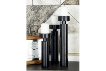 10, 13 & 16 Inch Black Wood Column Pillar Candle Holder-Set Of 3