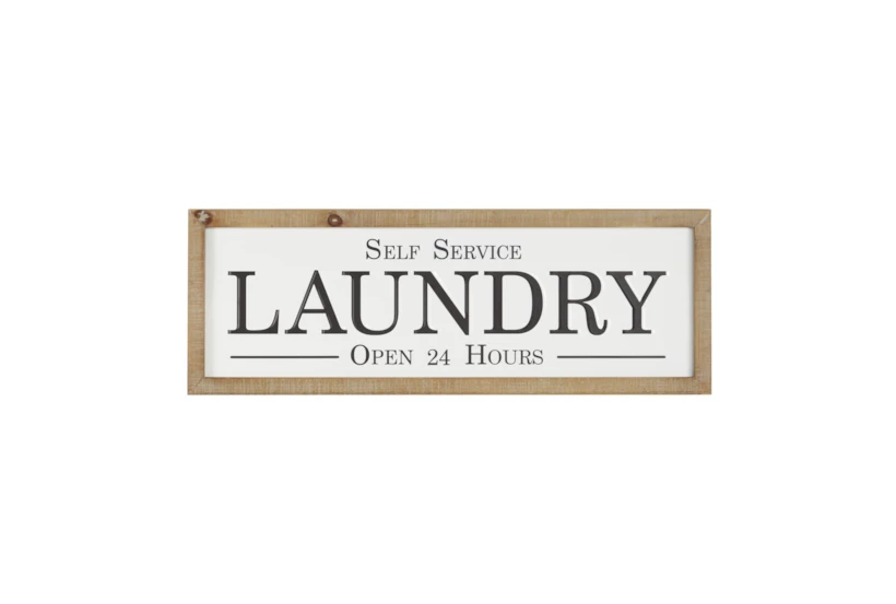 32X14 Inch White Metal + Wood Laundry Sign Wall Decor - 360