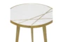 20" Marble + Gold Round Accent Table With Geometric Inlay - Detail