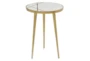 20" Marble + Gold Round Accent Table With Geometric Inlay - Signature