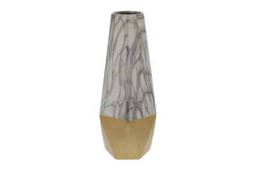 18 Inch Gold and White Marble Faceted Vase
