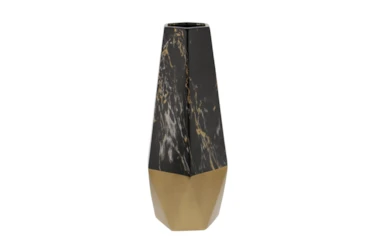 18 Inch Gold and Black Marble Faceted Vase
