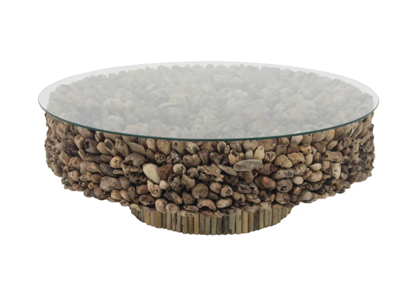 Jaco Glass Round Driftwood Coffee Table - 360