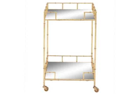 30 Gold + Mirror Bamboo Detail Square Bar Cart