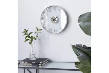 14X14 Inch Silver Metal + Glass Contemporary Round Wall Clock
