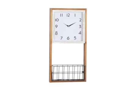 12X24 Inch Wood Wall Clock With Metal Basket - Main