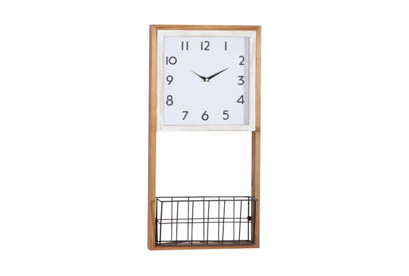 12X24 Inch Wood Wall Clock With Metal Basket - 360