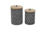 11 Inch and 9 Inch Black Metal Diamond Canister With Wood Lid Set Of 2 - Back