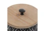 11 Inch and 9 Inch Black Metal Diamond Canister With Wood Lid Set Of 2 - Detail