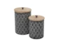 11 Inch and 9 Inch Black Metal Diamond Canister With Wood Lid Set Of 2 - Signature