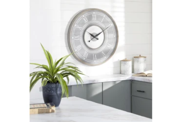 30X30 Inch Grey Wood Bead Trim Round Wall Clock