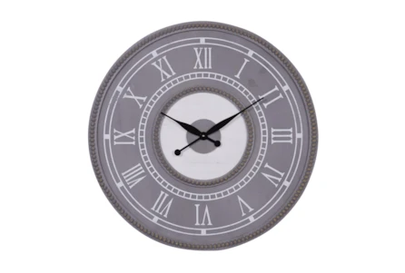 30X30 Inch Grey Wood Bead Trim Round Wall Clock - Main