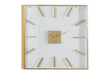 30X30 Inch Gold Metal + Glass Square Wall Clock
