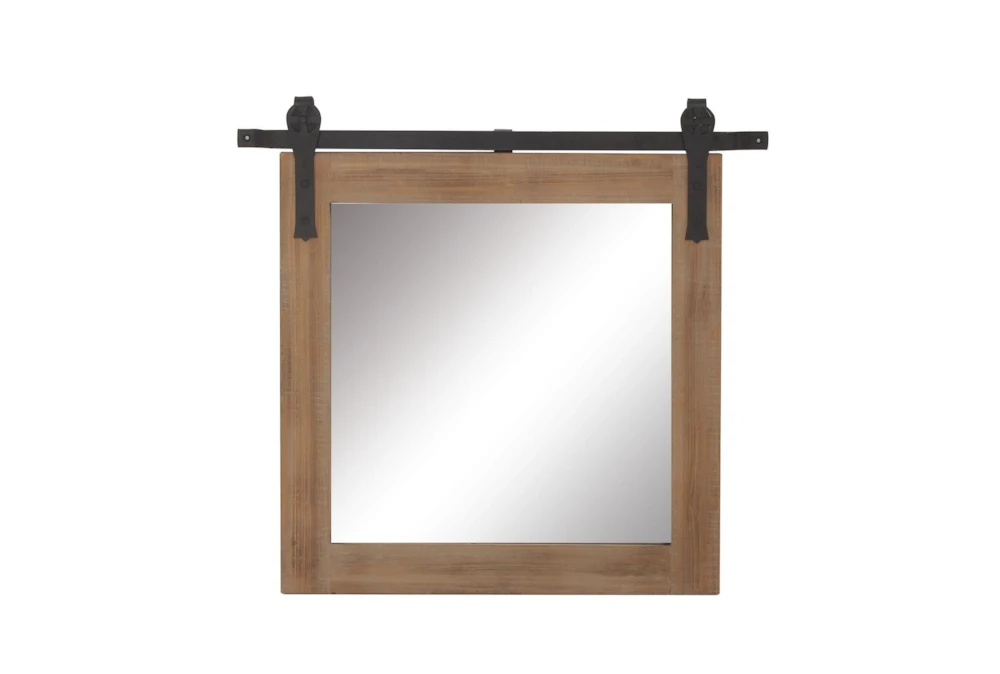 31X31 Inch Wood + Metal Barn Door Wall Mirror