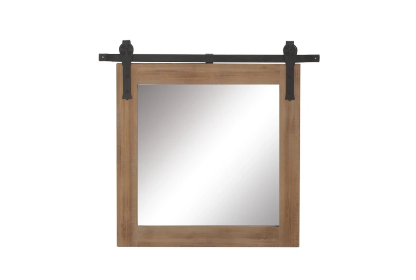 31X31 Inch Wood + Metal Barn Door Wall Mirror - 360