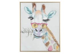 17X21 Inch Colorful Winking Giraffe Canvas Wall Art