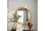 32X32 Inch Natural Wood Framed Round Wall Mirror - Room