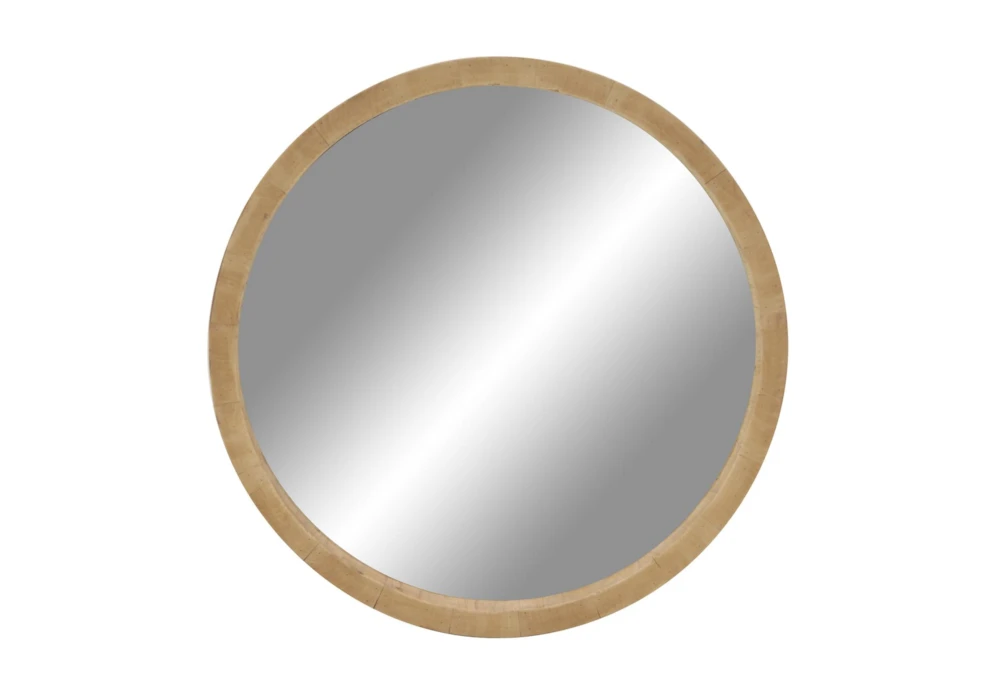 32X32 Inch Natural Wood Framed Round Wall Mirror