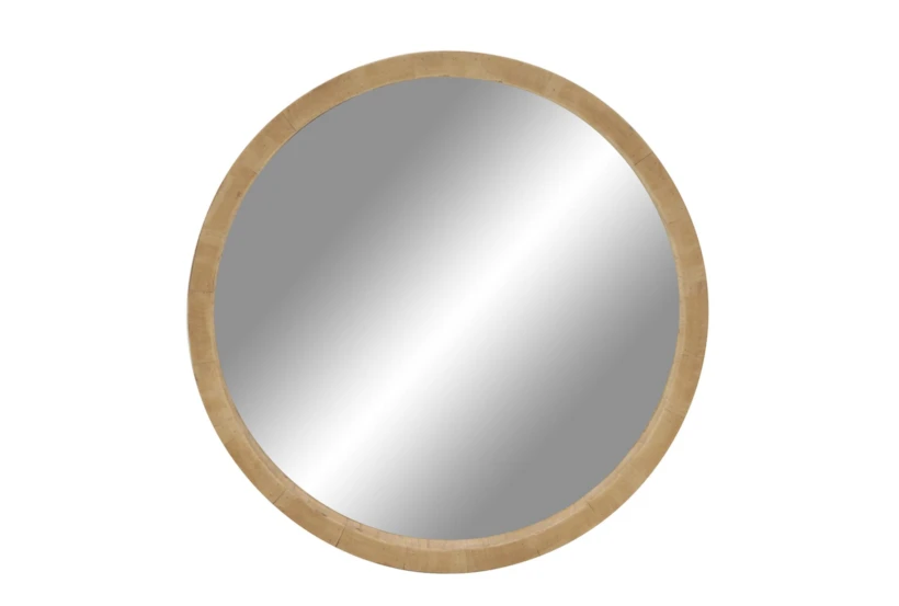 32X32 Inch Natural Wood Framed Round Wall Mirror - 360
