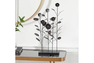 22 Inch Black Metal Modern Floral Sculpture