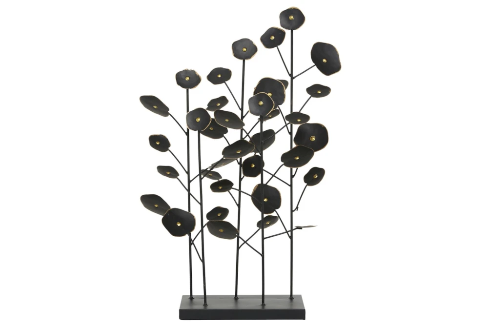 22 Inch Black Metal Modern Floral Sculpture