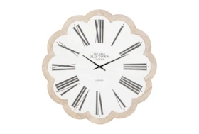 33X33 Inch White Wood Flower Round Wall Clock