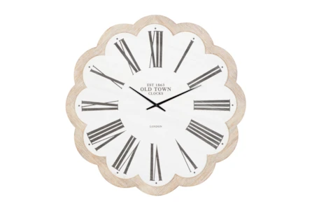 33X33 Inch White Wood Flower Round Wall Clock - Main