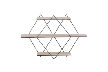 30X20 Inch Metal + Wood Diamonds Wall Shelf