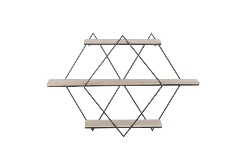 30X20 Inch Metal + Wood Diamonds Wall Shelf - 360
