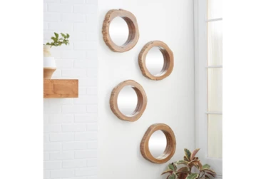 13X13 Inch Brown Teak Wood Wall Mirror Set Of 4