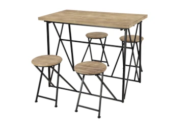 Wood + Metal Counter Table With Fold Up Stools For 4