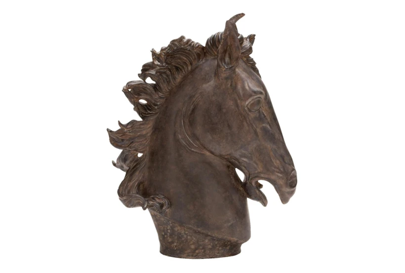 25 Inch Brown Horse Head Polystone Sculpture - 360