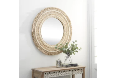 38X38 Inch Beige Wood Wall Mirror