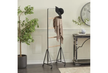 61 Inch Metal + Wood Standing Blanket Ladder On Casters