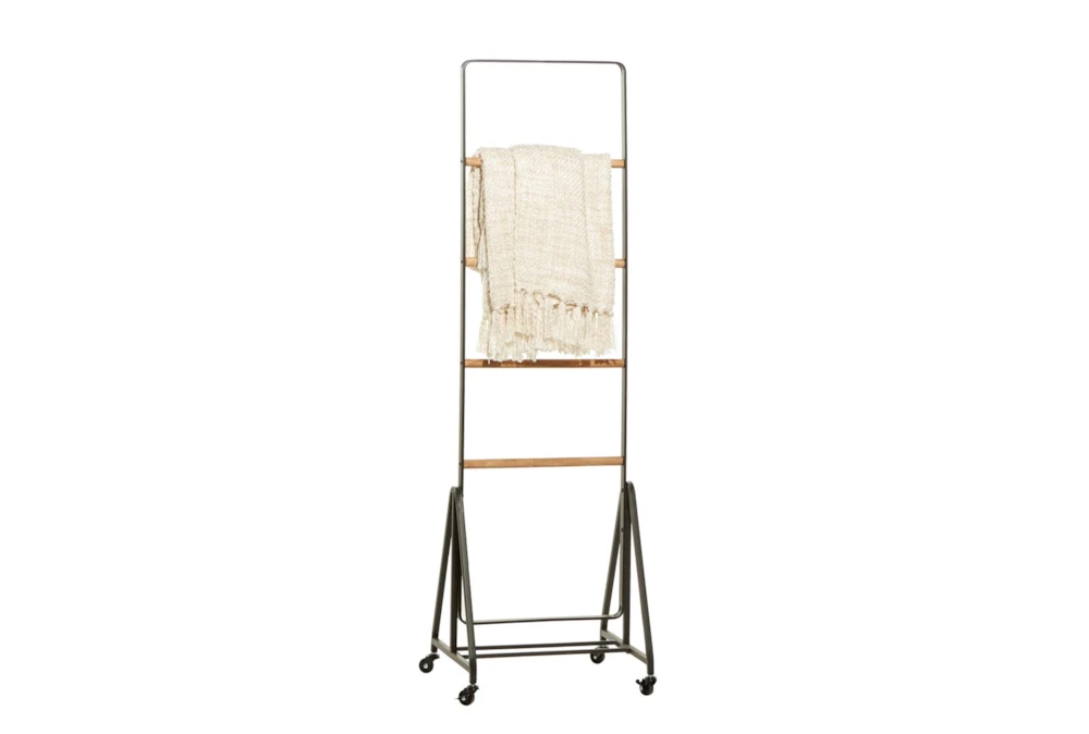 61 Inch Metal + Wood Standing Blanket Ladder On Casters